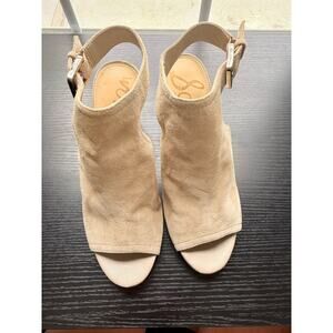 Sam Edelman Beige Suede Peep Toe Block Heel Sandals Size 6.5 Ankle Strap